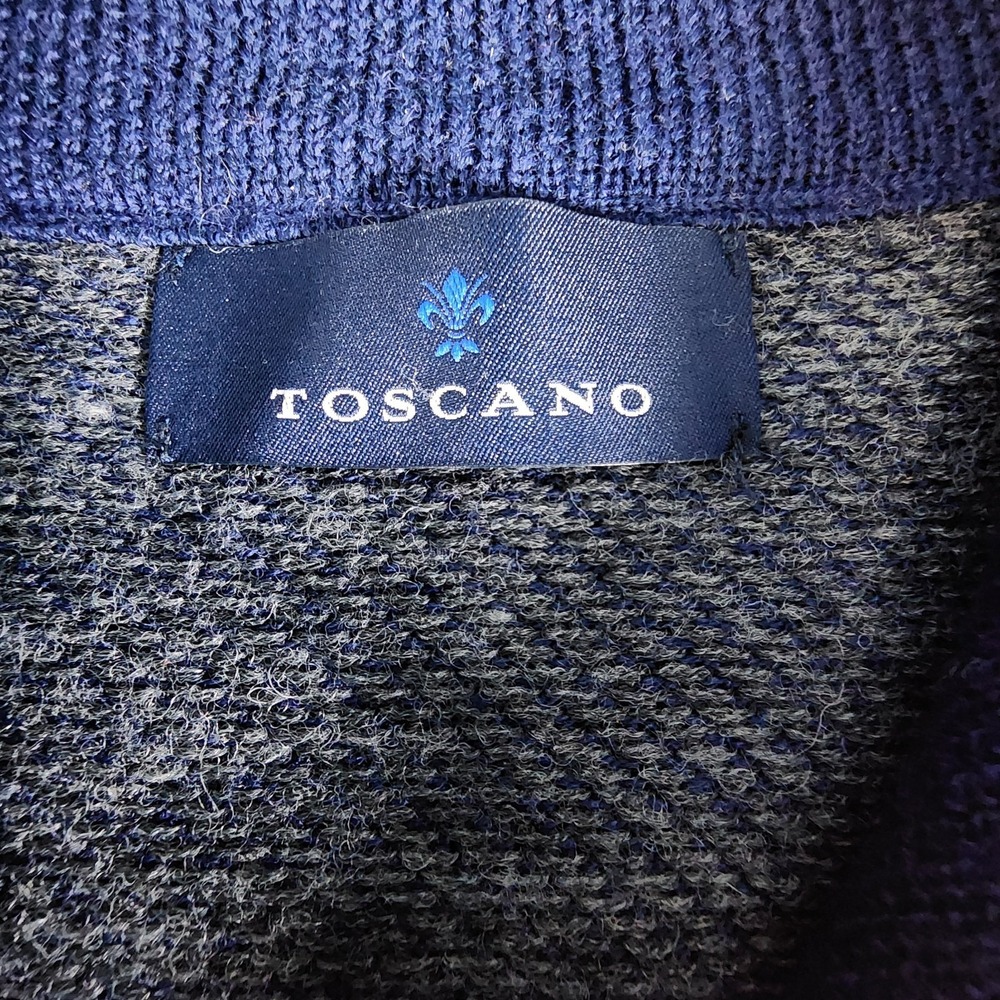 Toscano Italian Fine Merino Wool 1/4 Zip Sweater Blue Mock Neck Men's M Casual - Picture 4 of 8